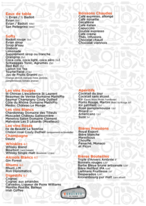 Carte des boissons