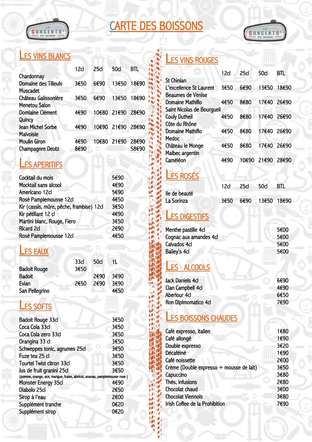 carte boisson 2021 La Concentr