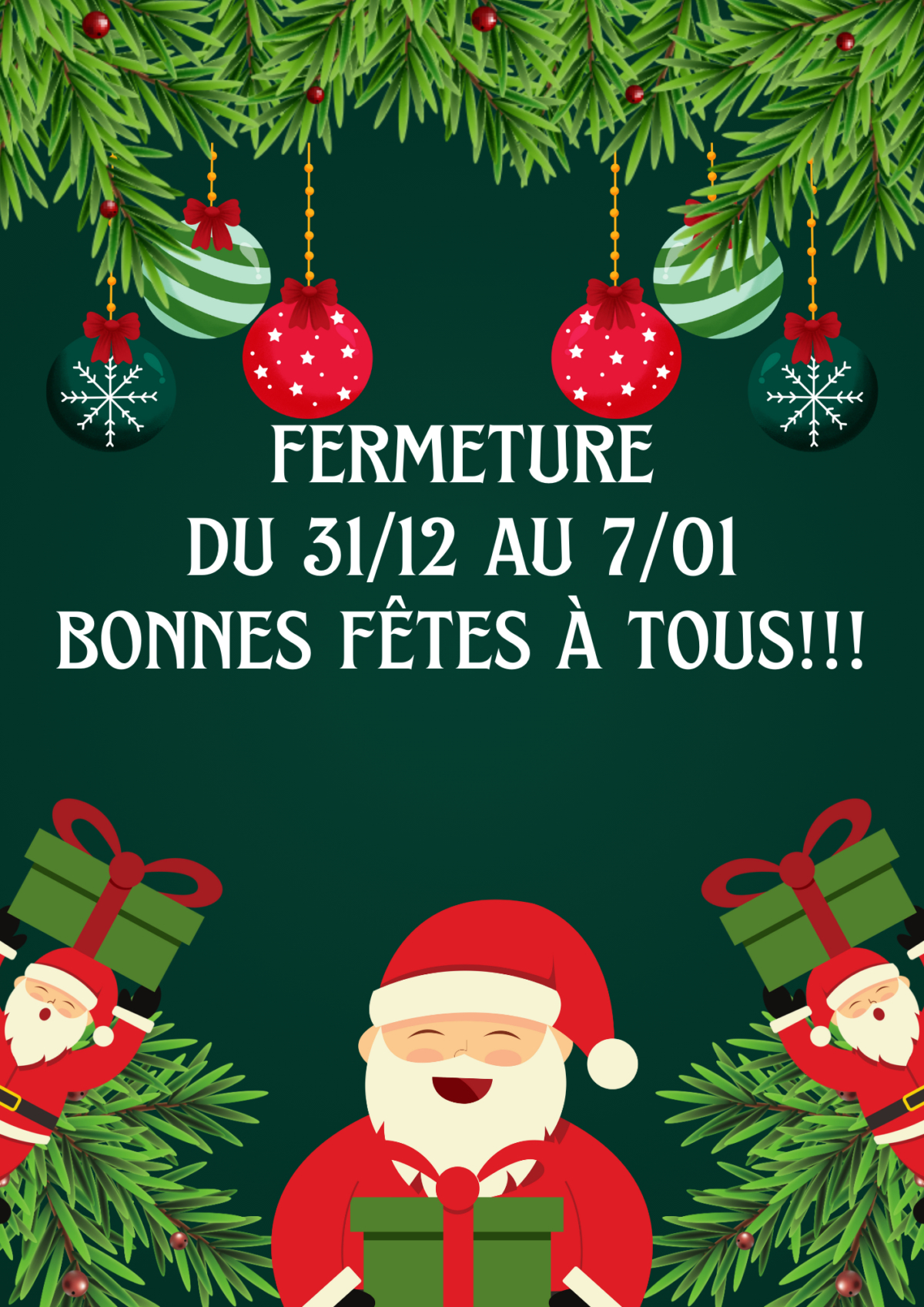 message fermeture congés noel